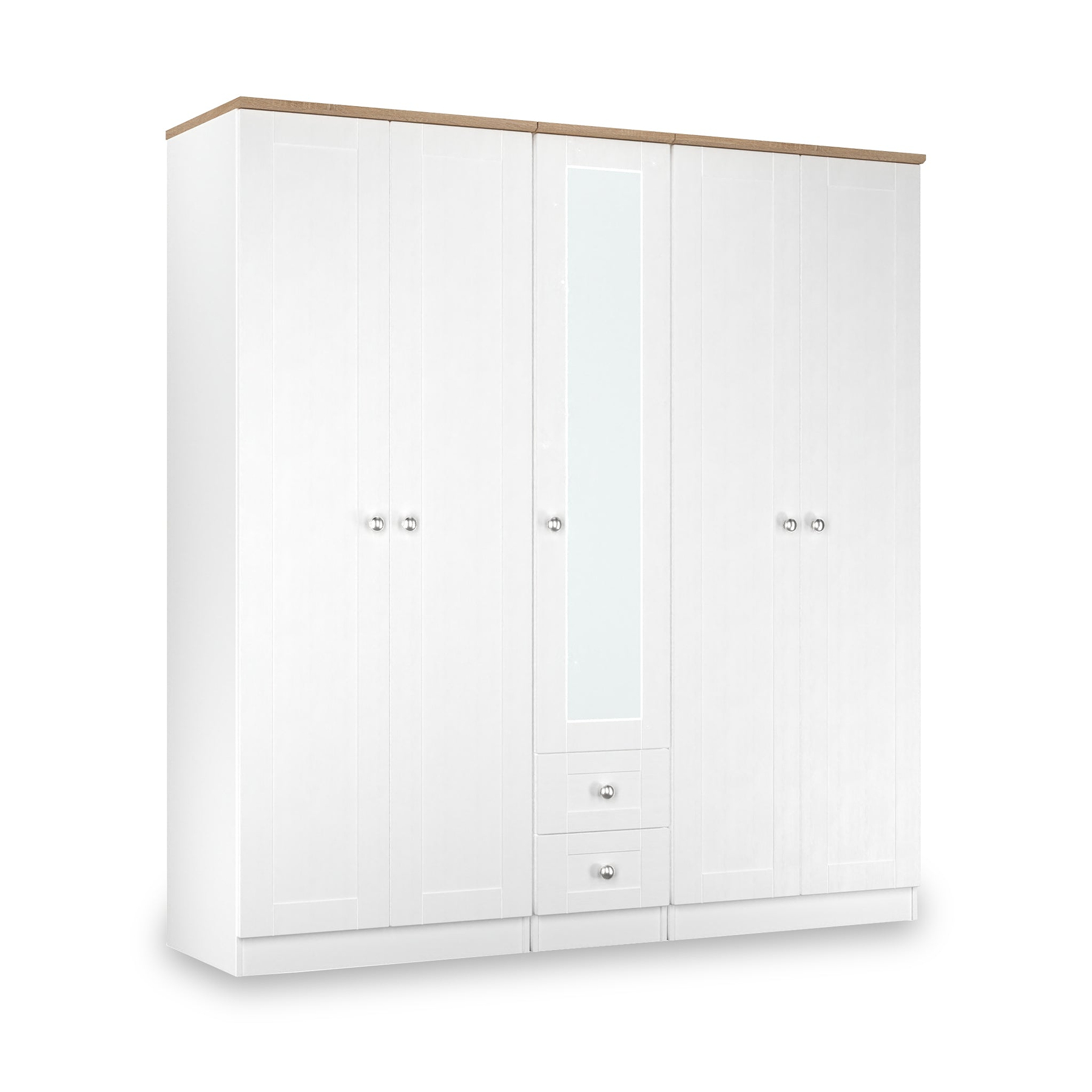 Marlowe 5 Door Wardrobe With Drawers White Oak from Roseland Furniture
