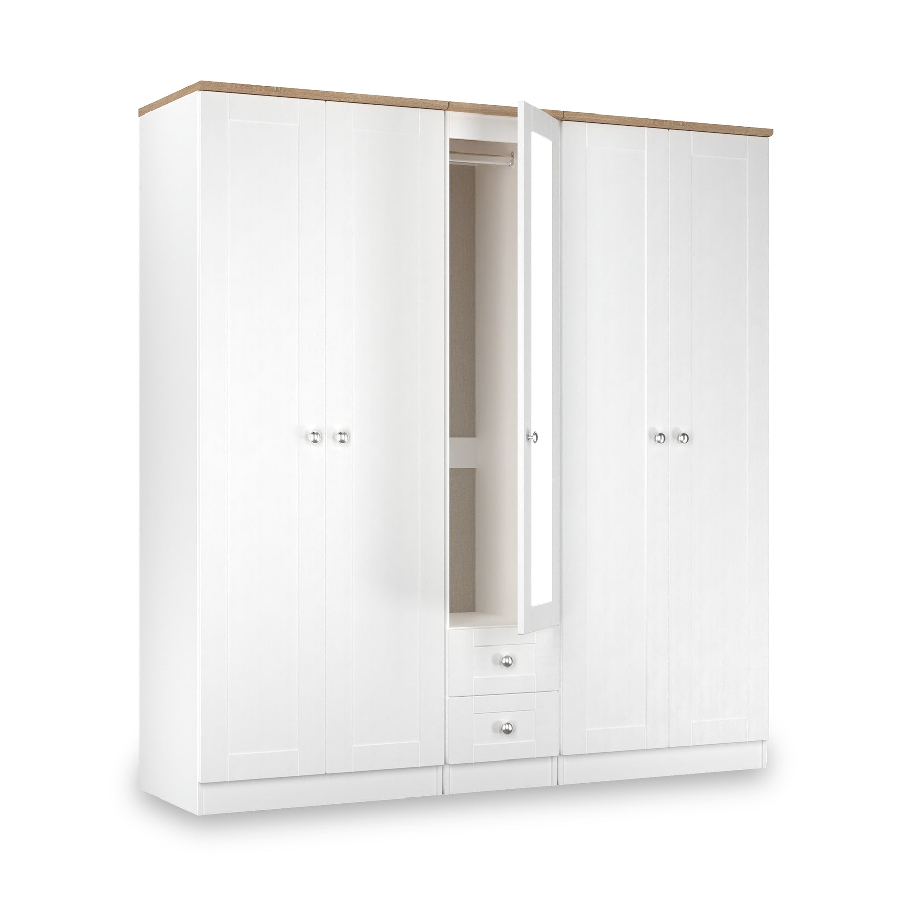 Marlowe 5 Door Wardrobe With Drawers White Oak from Roseland Furniture