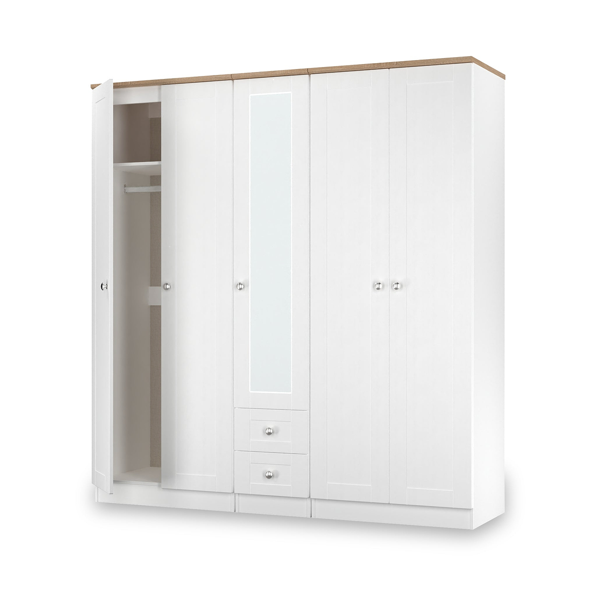 Marlowe 5 Door Wardrobe With Drawers White Oak from Roseland Furniture