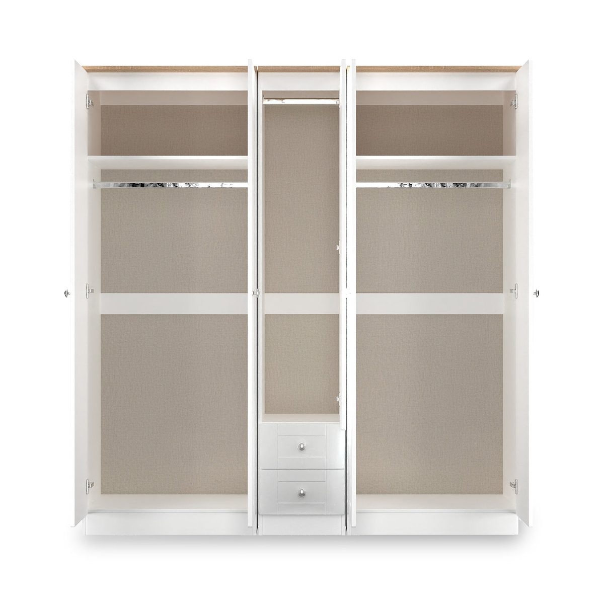 Marlowe 5 Door Wardrobe With Drawers White Oak from Roseland Furniture