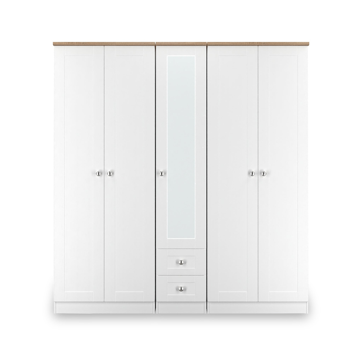 Marlowe 5 Door Wardrobe With Drawers White Oak from Roseland Furniture