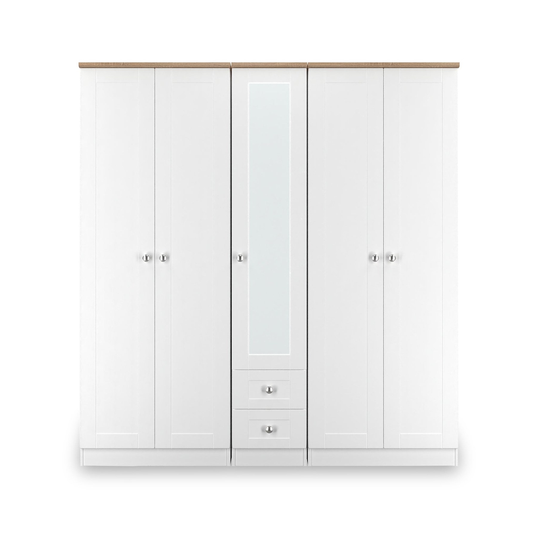 Marlowe 5 Door Wardrobe With Drawers White Oak from Roseland Furniture