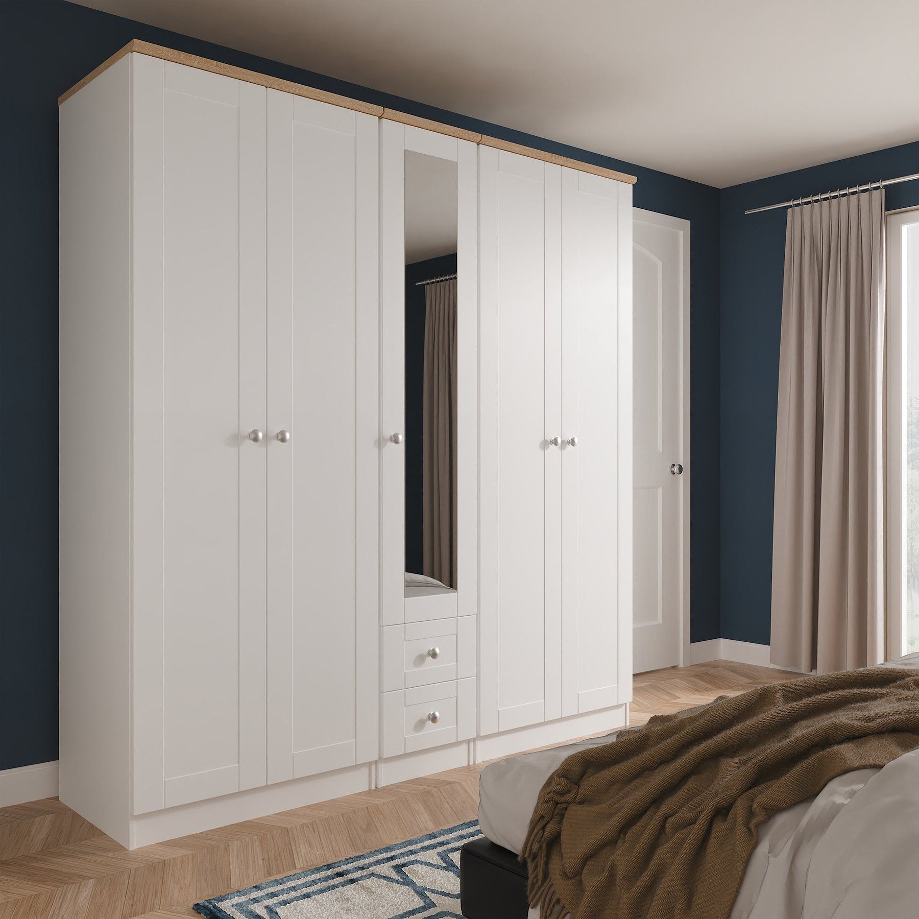Marlowe 5 Door Wardrobe With Drawers White Oak from Roseland Furniture