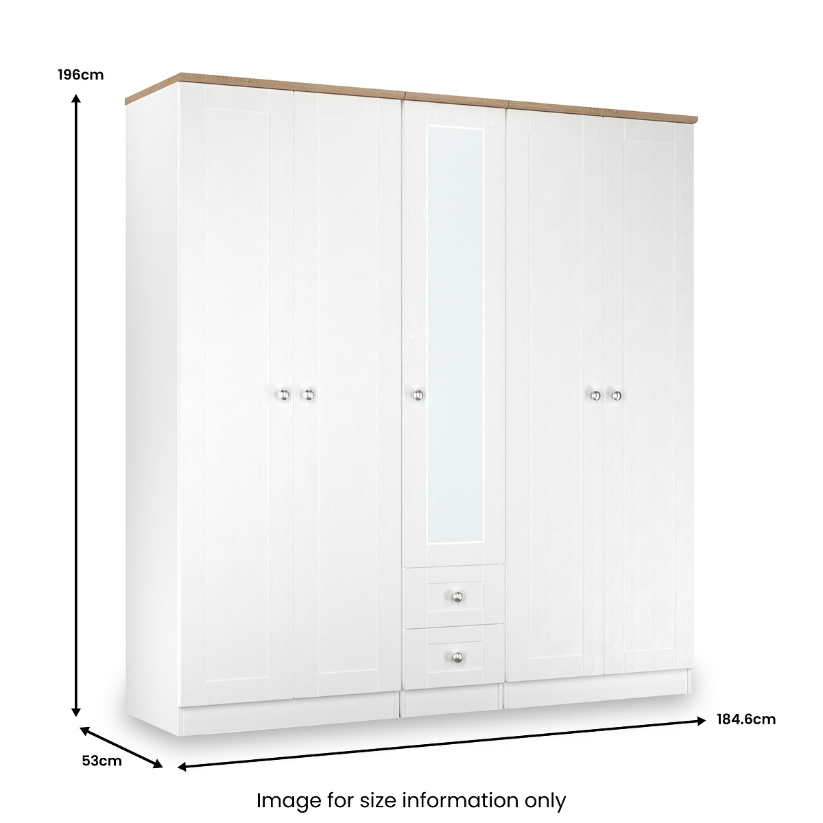 Marlowe 5 Door Wardrobe With Drawers White Oak from Roseland Furniture