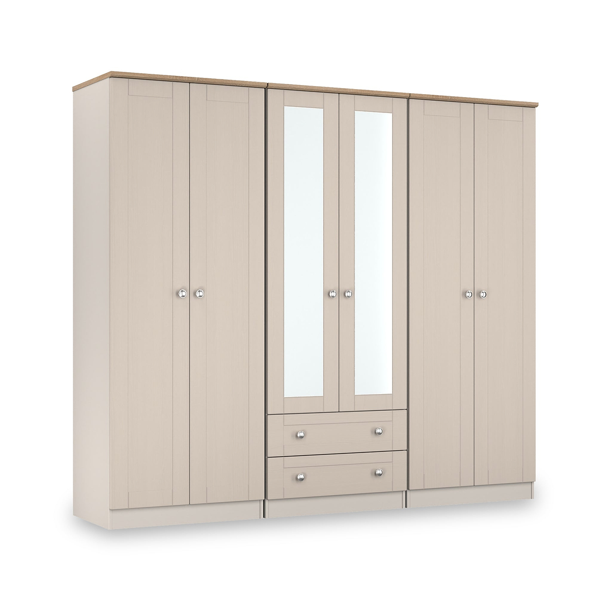 Marlowe 6 Door Wardrobe With Drawers Cashmere Oak from Roseland Furniture