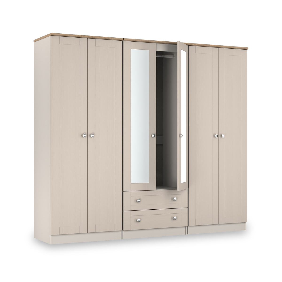 Marlowe 6 Door Wardrobe With Drawers Cashmere Oak from Roseland Furniture