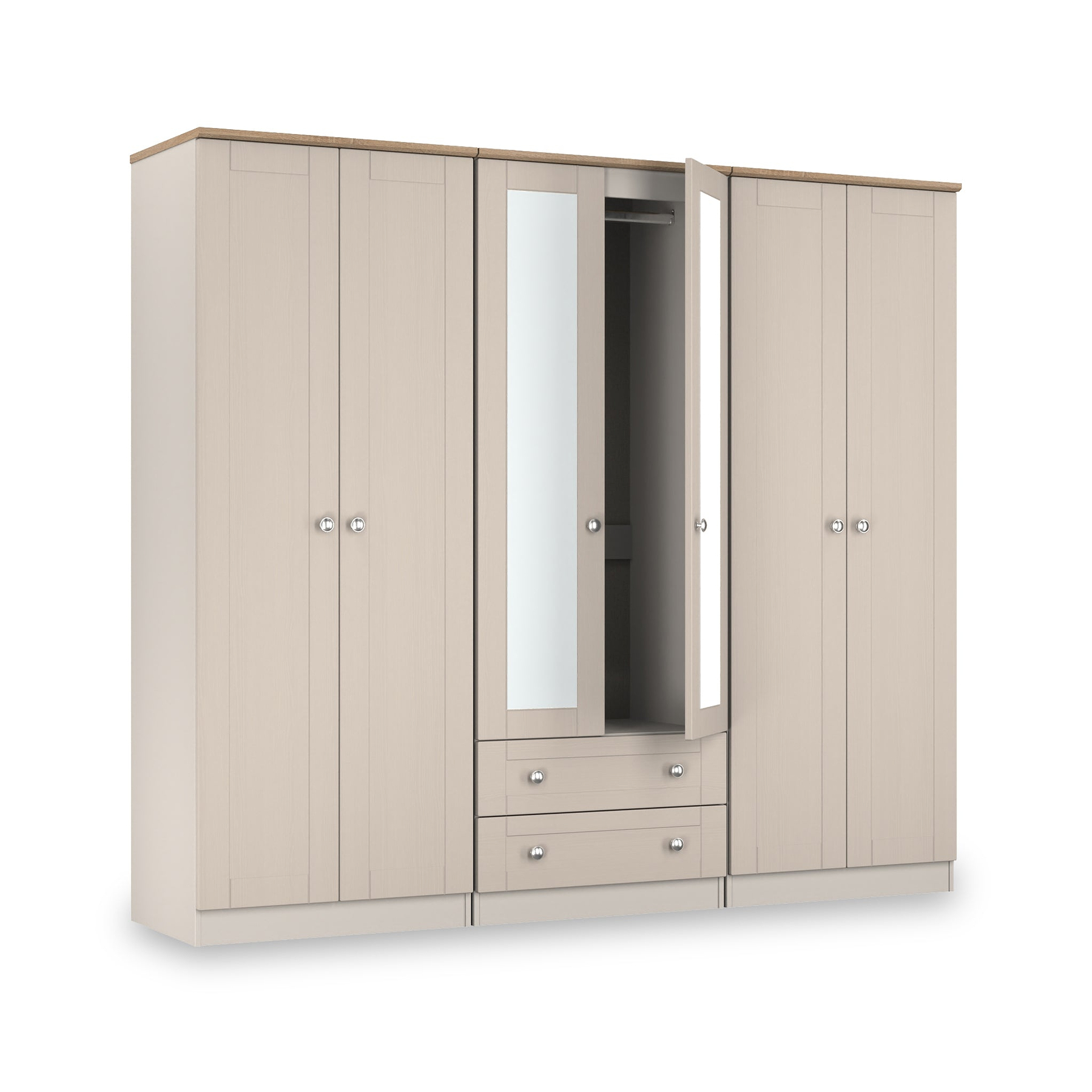 Marlowe 6 Door Wardrobe With Drawers Cashmere Oak from Roseland Furniture