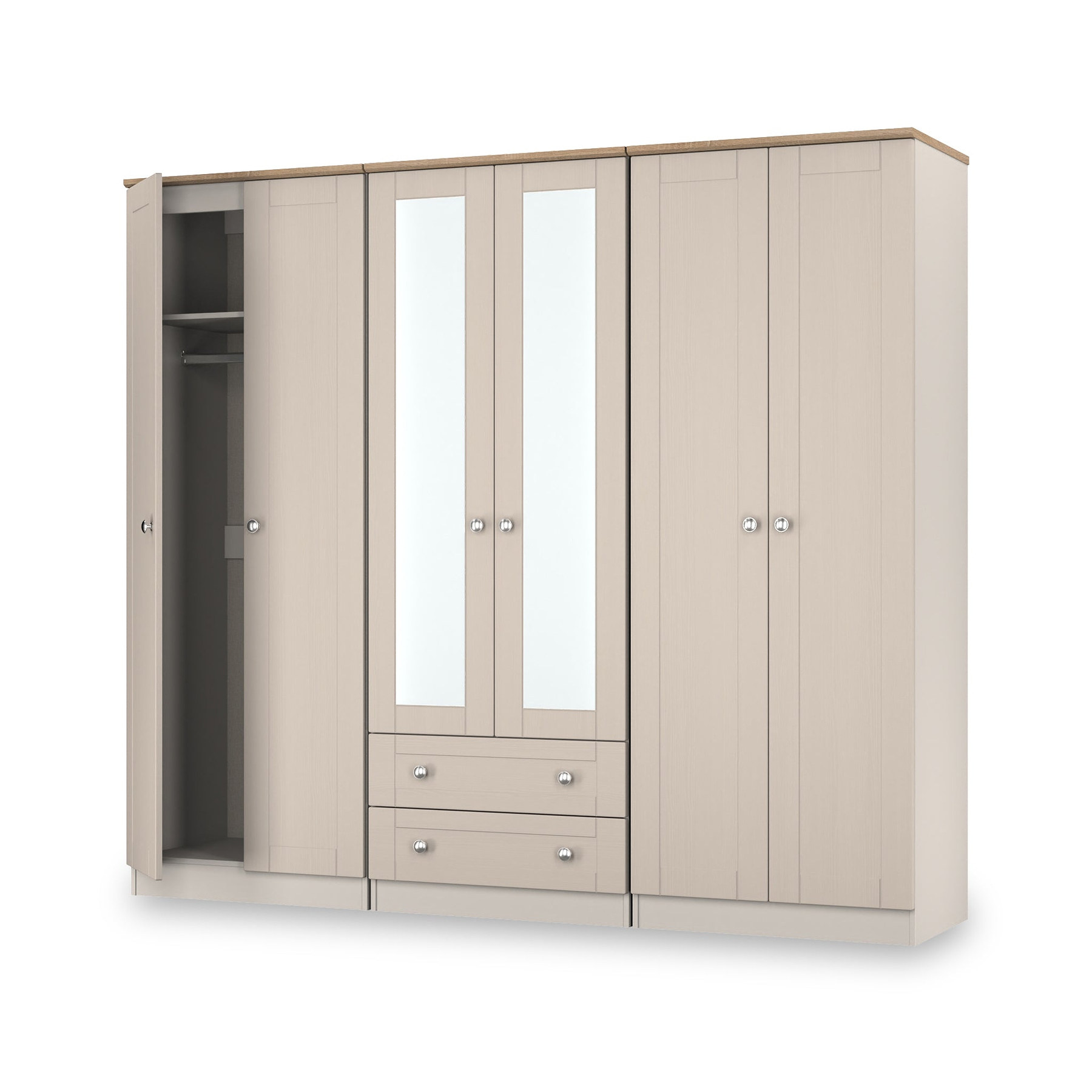 Marlowe 6 Door Wardrobe With Drawers Cashmere Oak from Roseland Furniture
