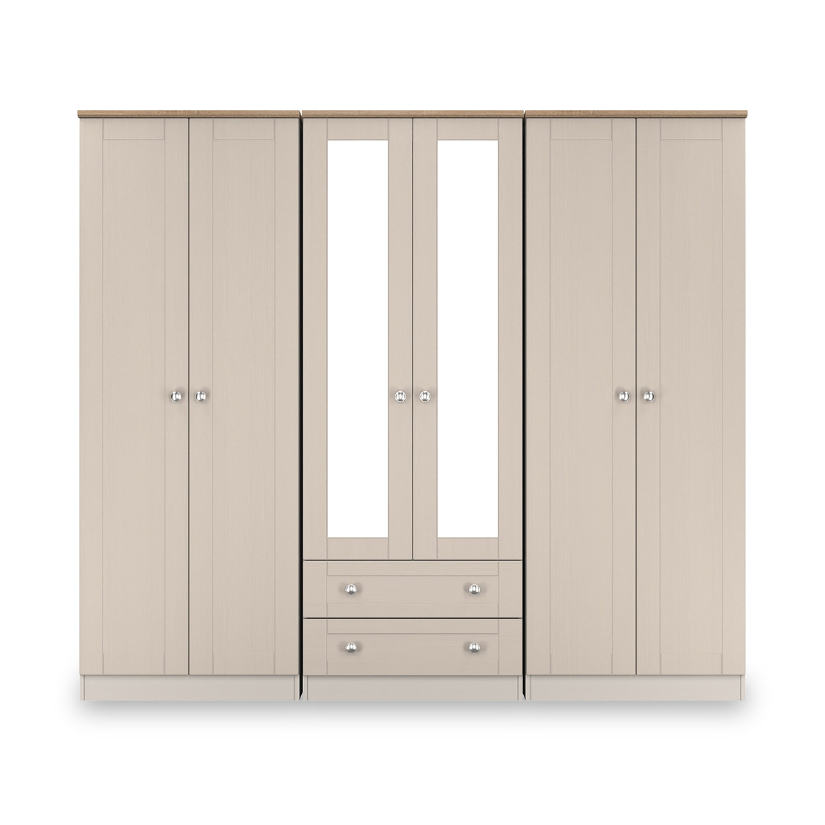Marlowe 6 Door Wardrobe With Drawers Cashmere Oak from Roseland Furniture