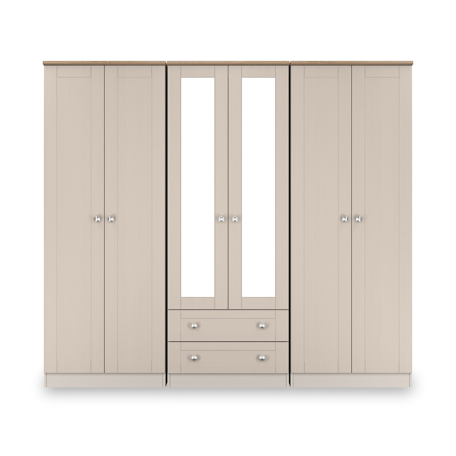 Marlowe 6 Door Wardrobe With Drawers Cashmere Oak from Roseland Furniture