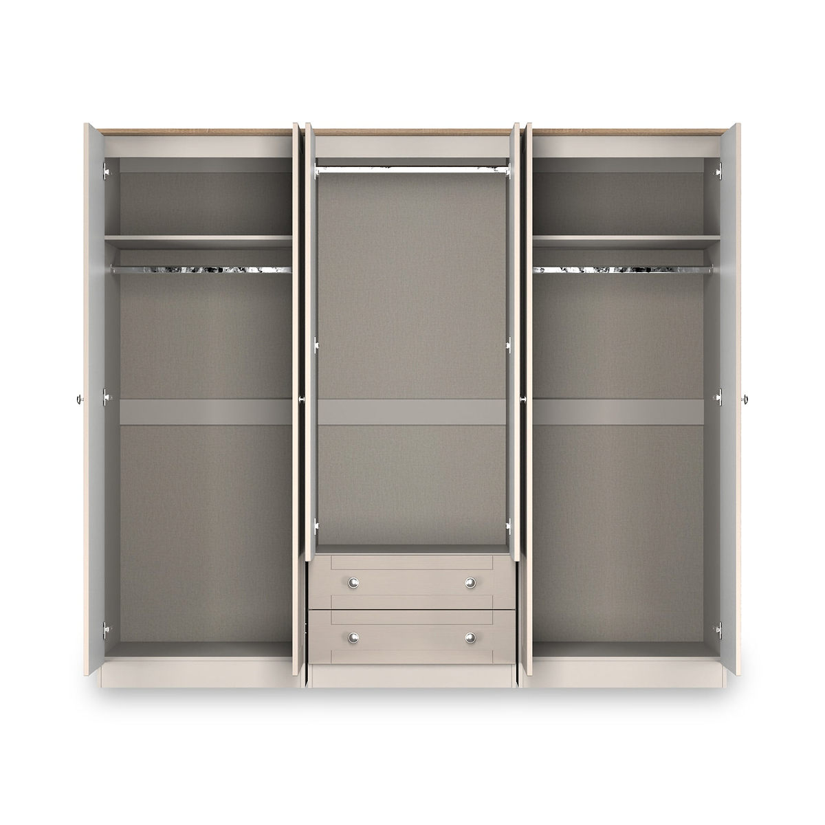 Marlowe 6 Door Wardrobe With Drawers Cashmere Oak from Roseland Furniture