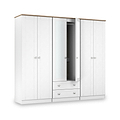 Marlowe 6 Door Mirrored Wardrobe With Drawers White Oak from Roseland Furniture