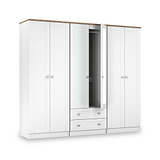 Marlowe 6 Door Mirrored Wardrobe With Drawers White Oak from Roseland Furniture
