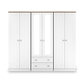 Marlowe 6 Door Mirrored Wardrobe With Drawers White Oak from Roseland Furniture