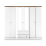 Marlowe 6 Door Mirrored Wardrobe With Drawers White Oak from Roseland Furniture