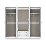 Marlowe 6 Door Mirrored Wardrobe With Drawers White Oak from Roseland Furniture