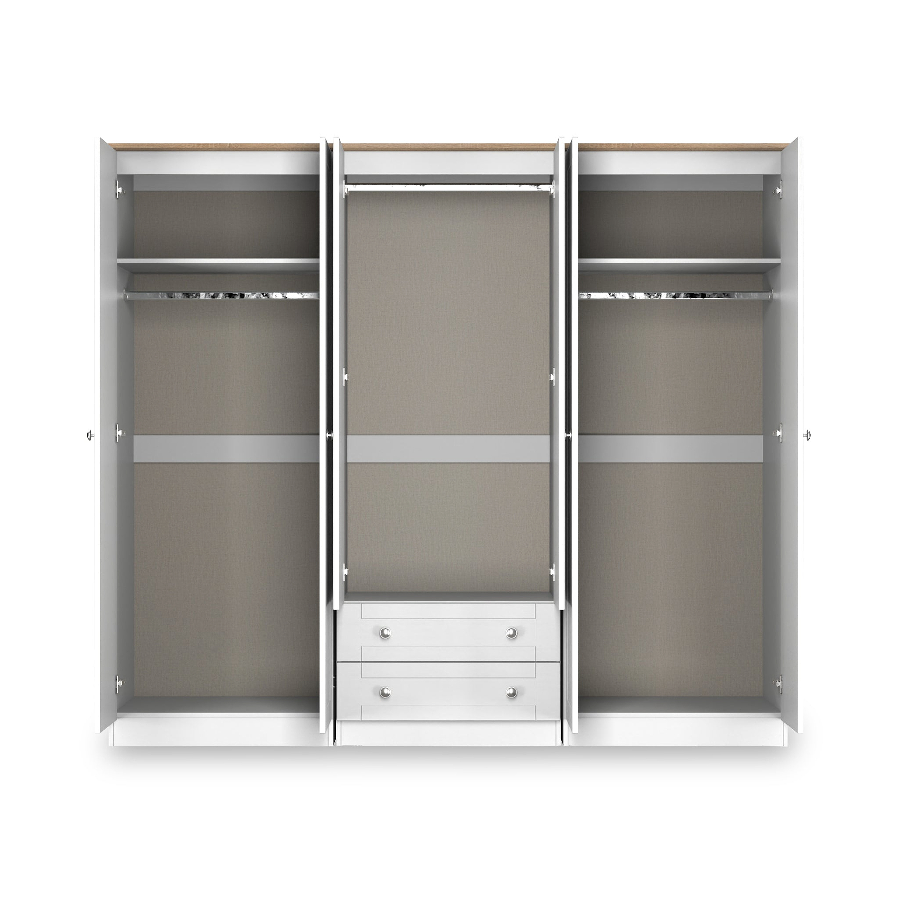 Marlowe 6 Door Mirrored Wardrobe With Drawers White Oak from Roseland Furniture