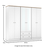 Marlowe 6 Door Mirrored Wardrobe With Drawers White Oak from Roseland Furniture