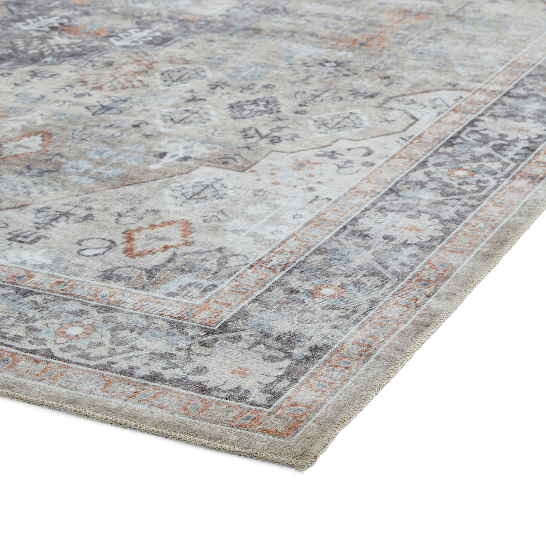 Lincoln Beige Distressed Medallion Rug 