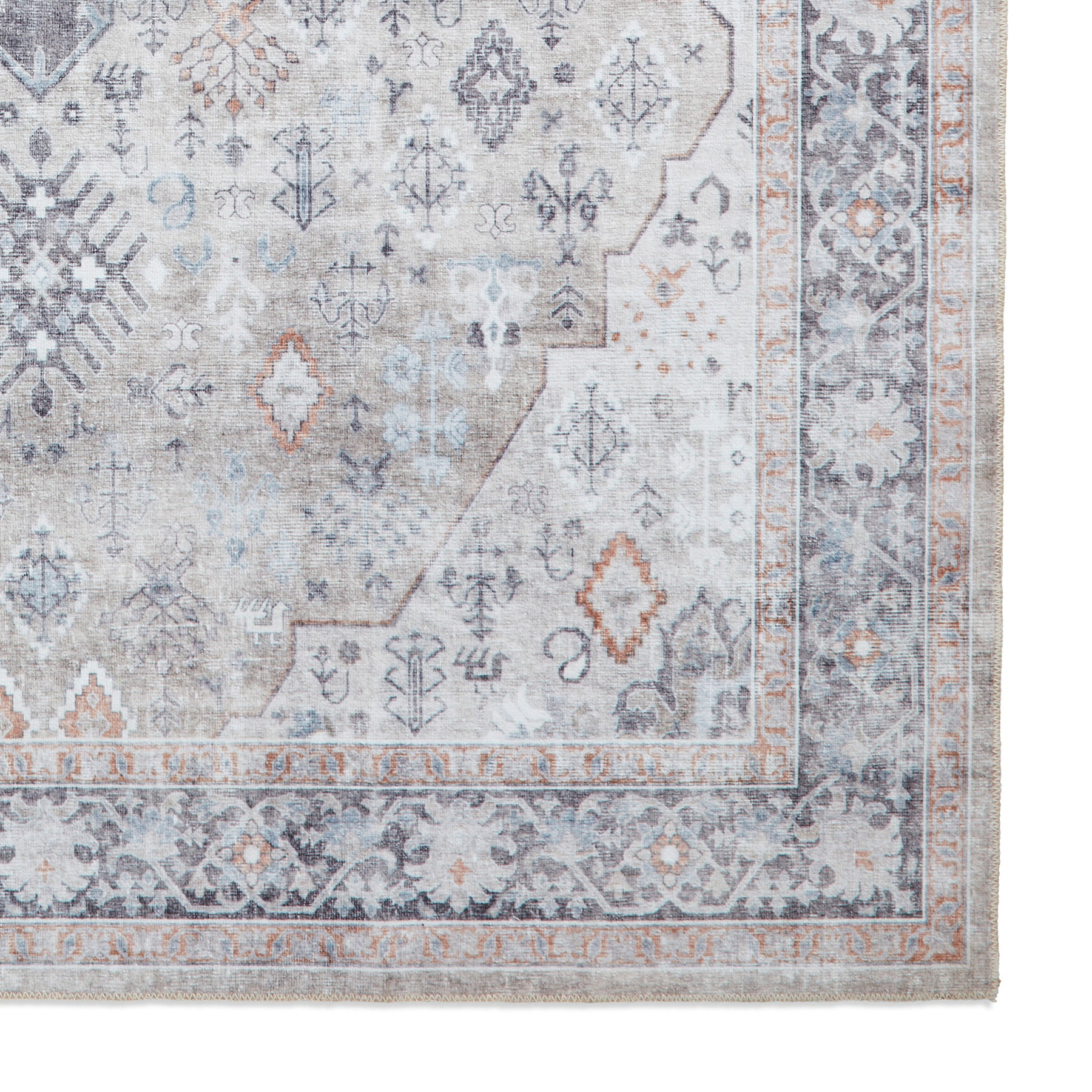 Lincoln Beige Distressed Medallion Rug 