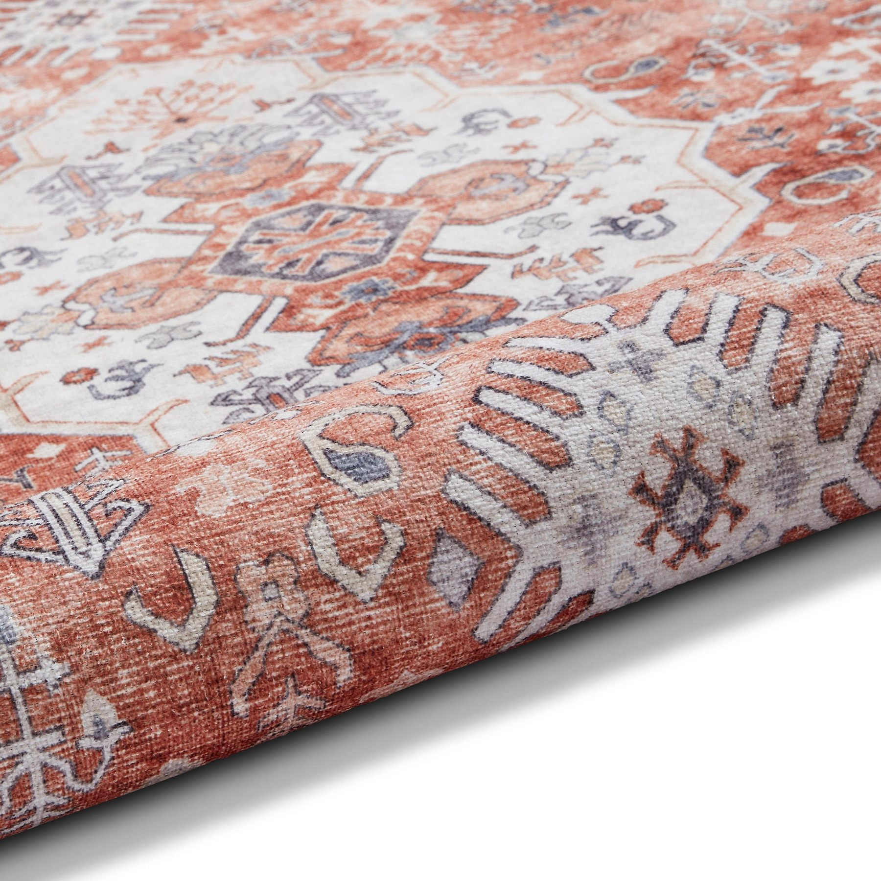 Lincoln Terracotta Distressed Medallion Rug 