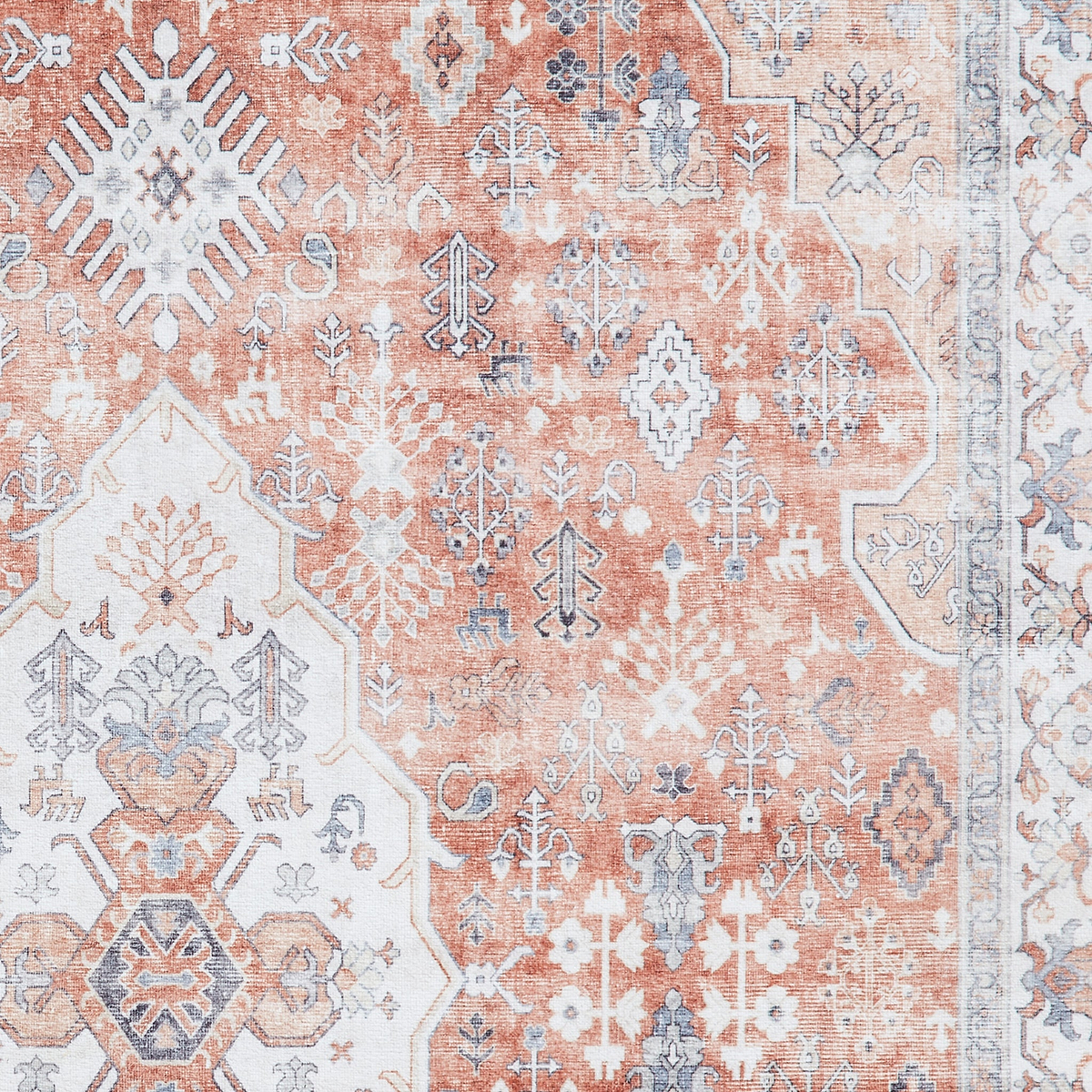 Lincoln Terracotta Distressed Medallion Rug 