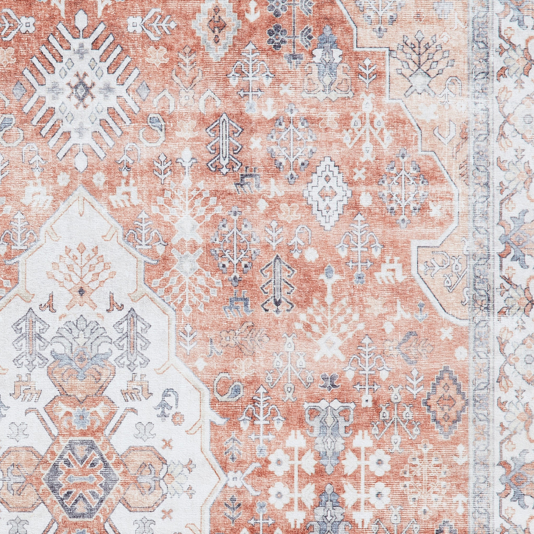 Lincoln Terracotta Distressed Medallion Rug 