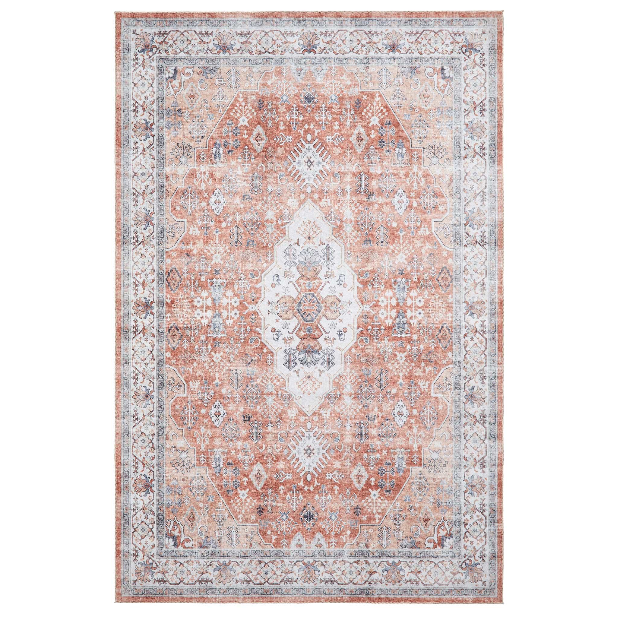 Lincoln Terracotta Distressed Medallion Rug from Roseland Furniture