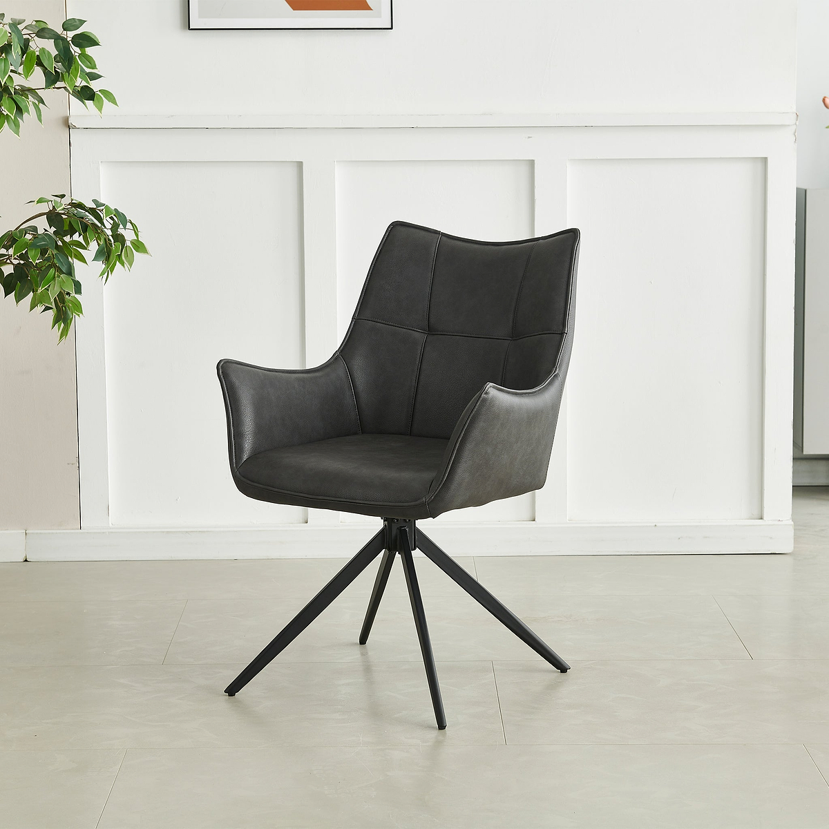 Aksel-Faux-Leather-Wing-Back-Dining-Armchair-Charcoal from Roseland Furniture