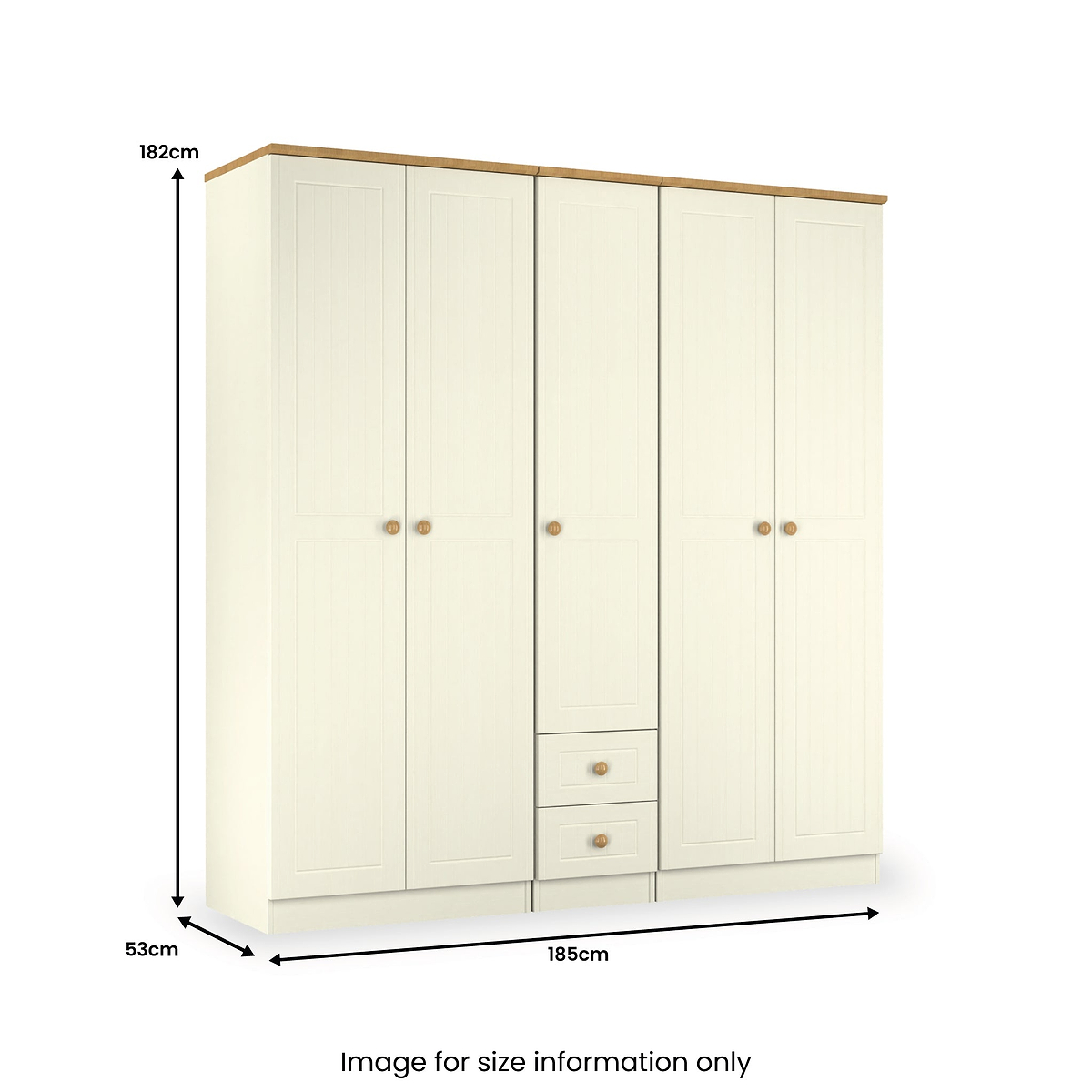 Brixham 5 Door 2 Drawer Wardrobe Cream Ash Oak from Roseland Furniture
