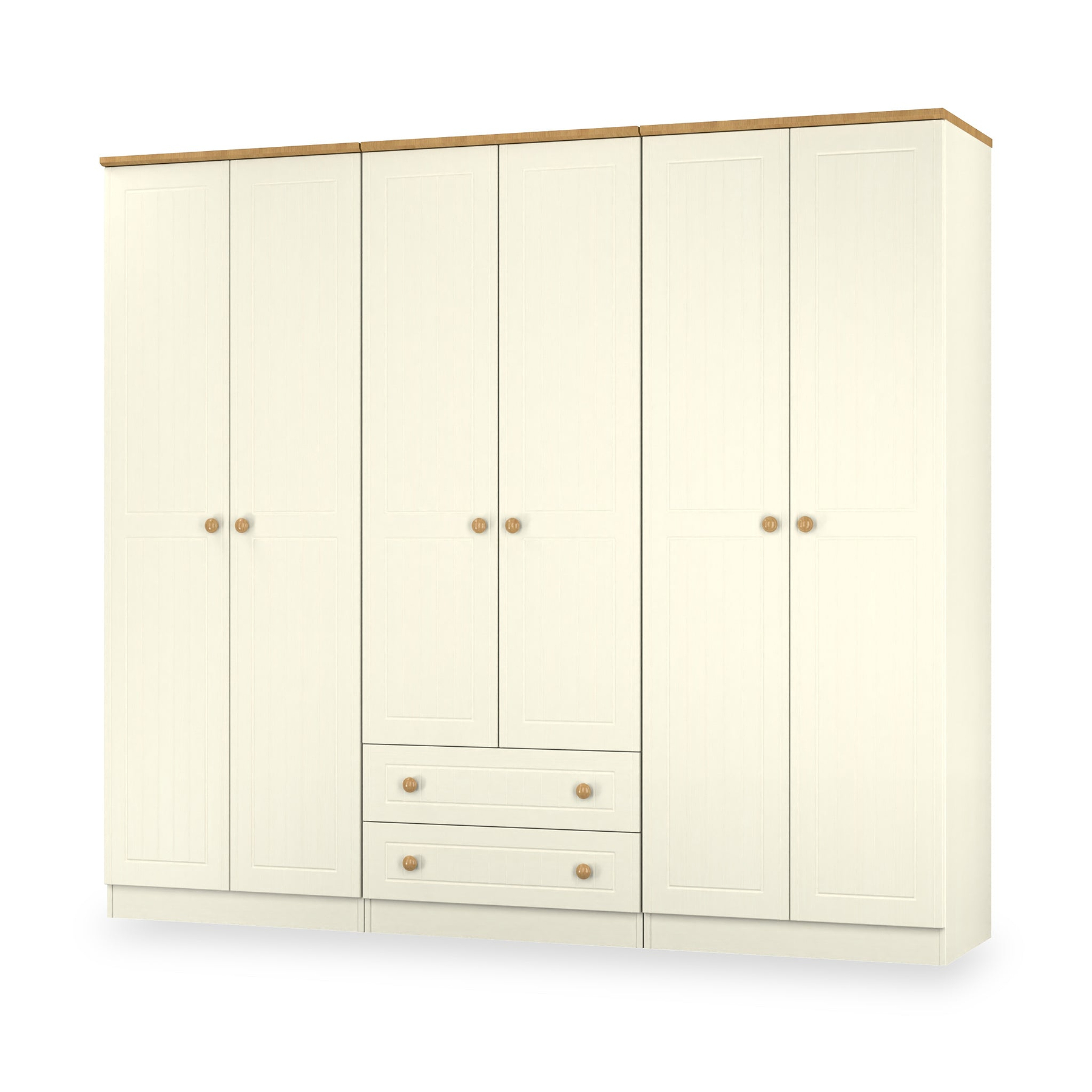 Brixham 6 Door 2 Drawer Wardrobe Cream Ash Oak from Roseland Furniture