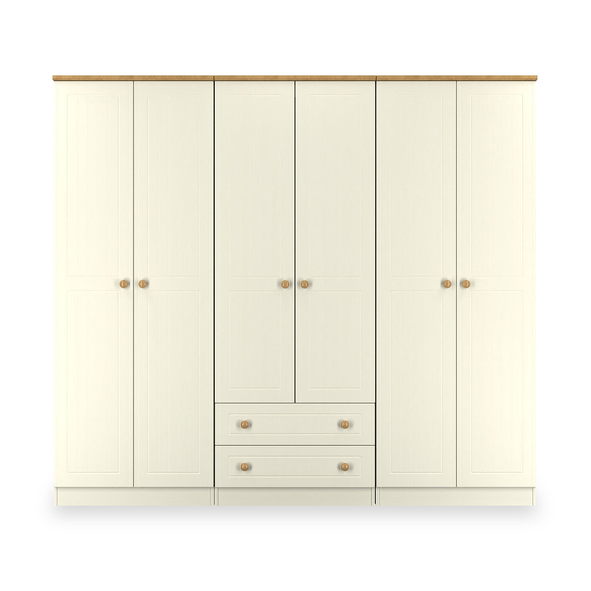Brixham 6 Door 2 Drawer Wardrobe Cream Ash Oak from Roseland Furniture
