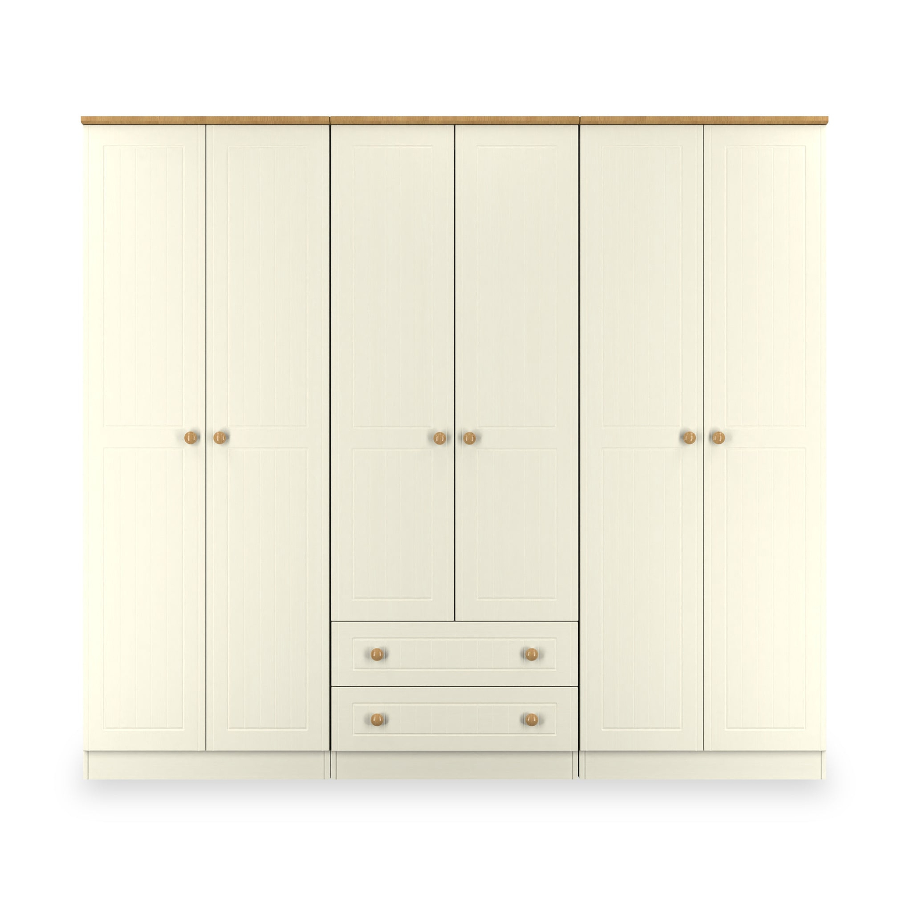 Brixham 6 Door 2 Drawer Wardrobe Cream Ash Oak from Roseland Furniture