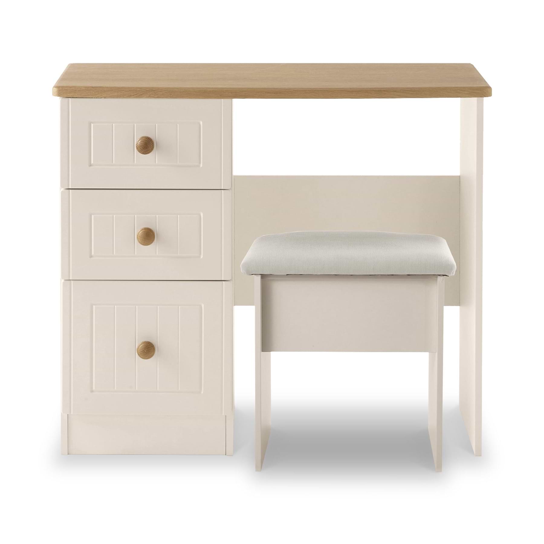 cream dressing table and stool Elegant Beige Dressing Table with Carved Details and Textured Stool