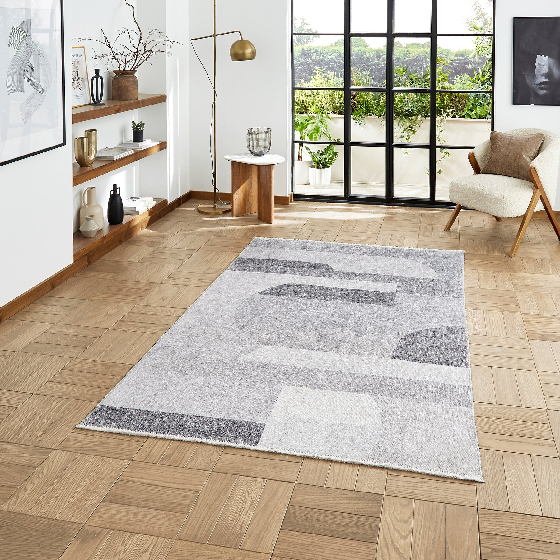 Grey Whitaker Abstract Flatweave Washable Rug from Roseland Furniture