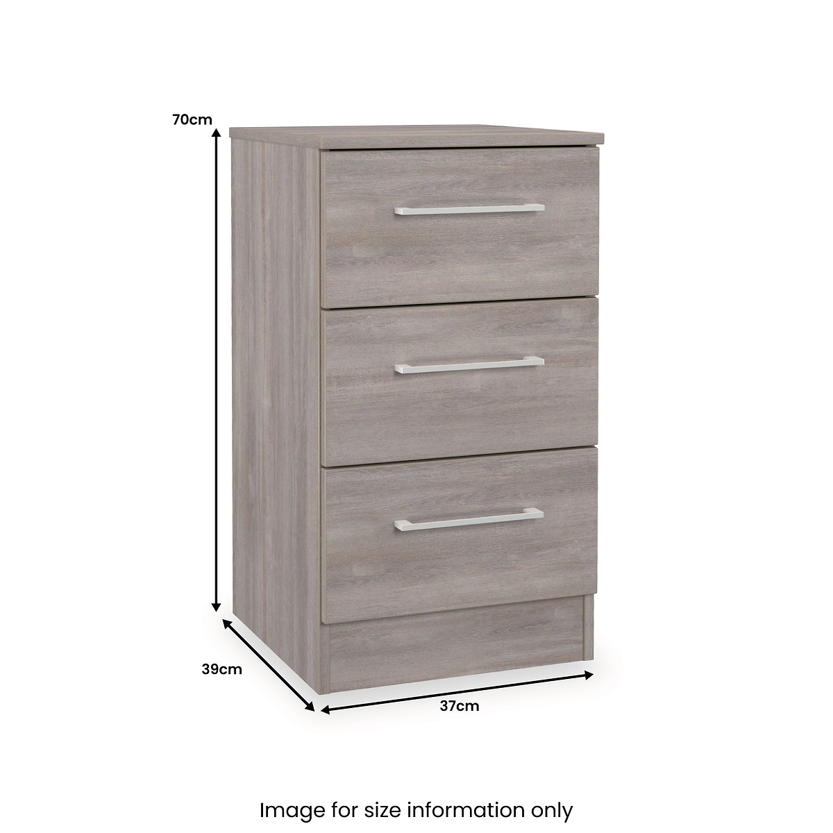 Ellington 3 Drawer Bedside Grey Oak from Roseland Furniture