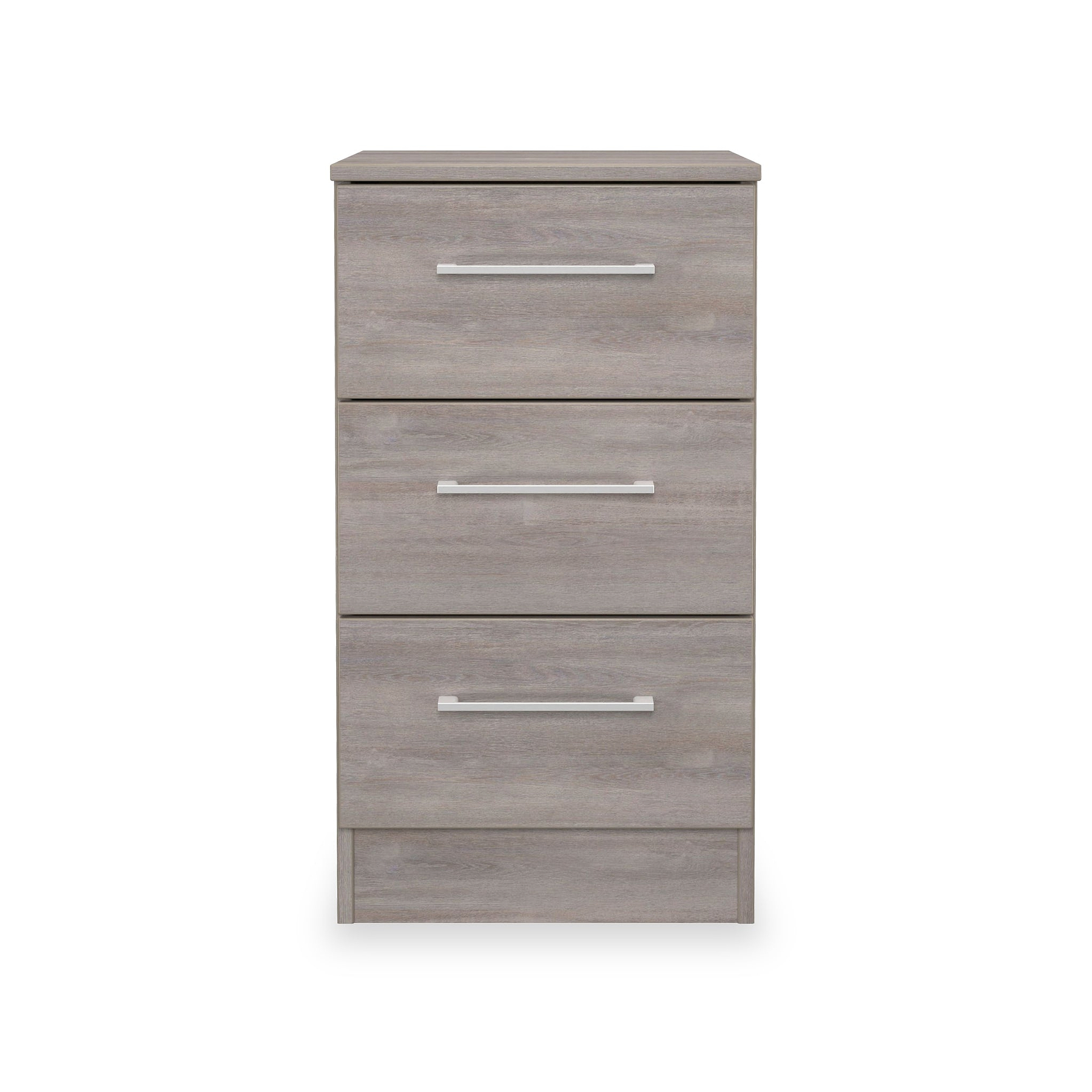 Ellington 3 Drawer Bedside Grey Oak from Roseland Furniture