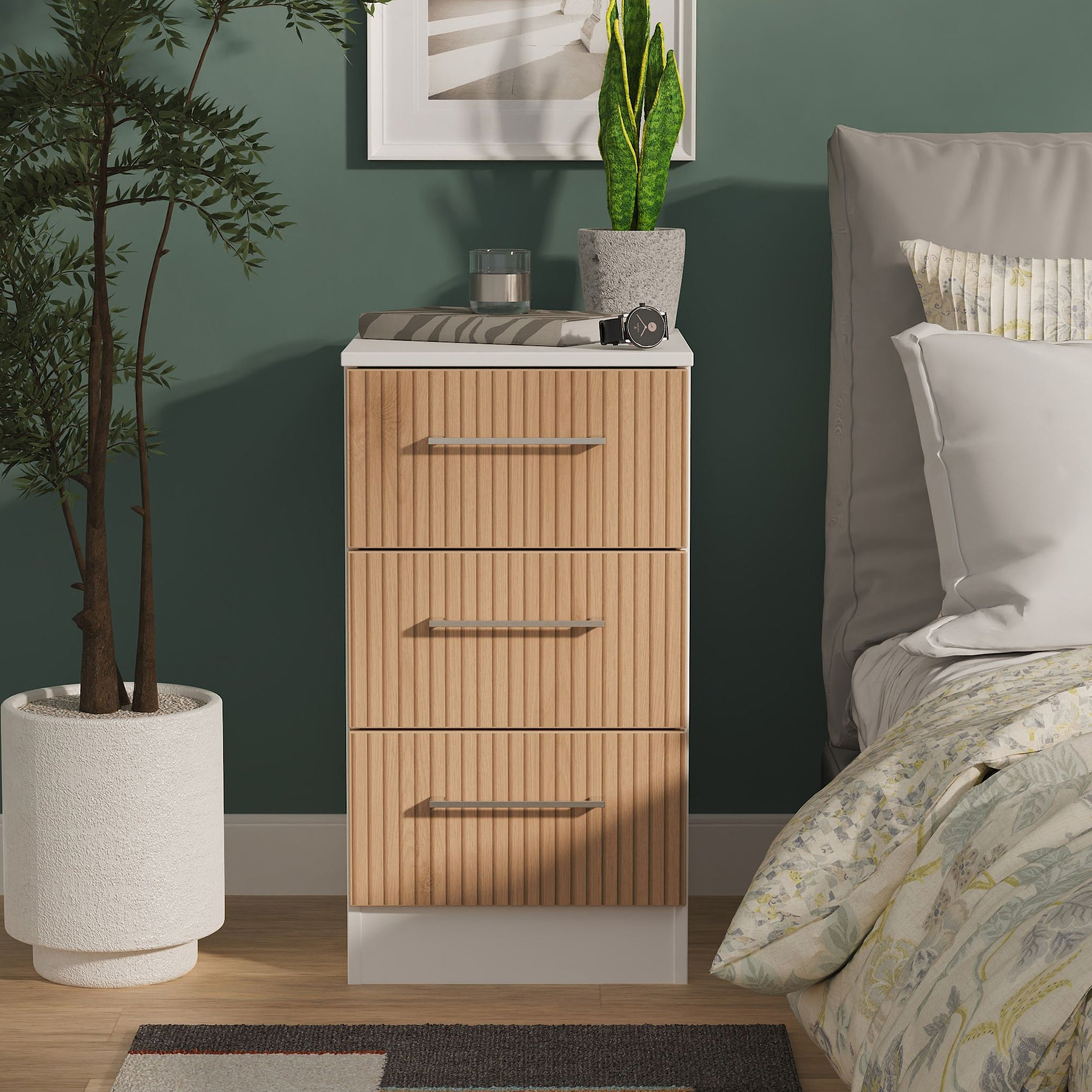 Ellington 3 Drawer Bedside Slatted Effect White from Roseland Furniture