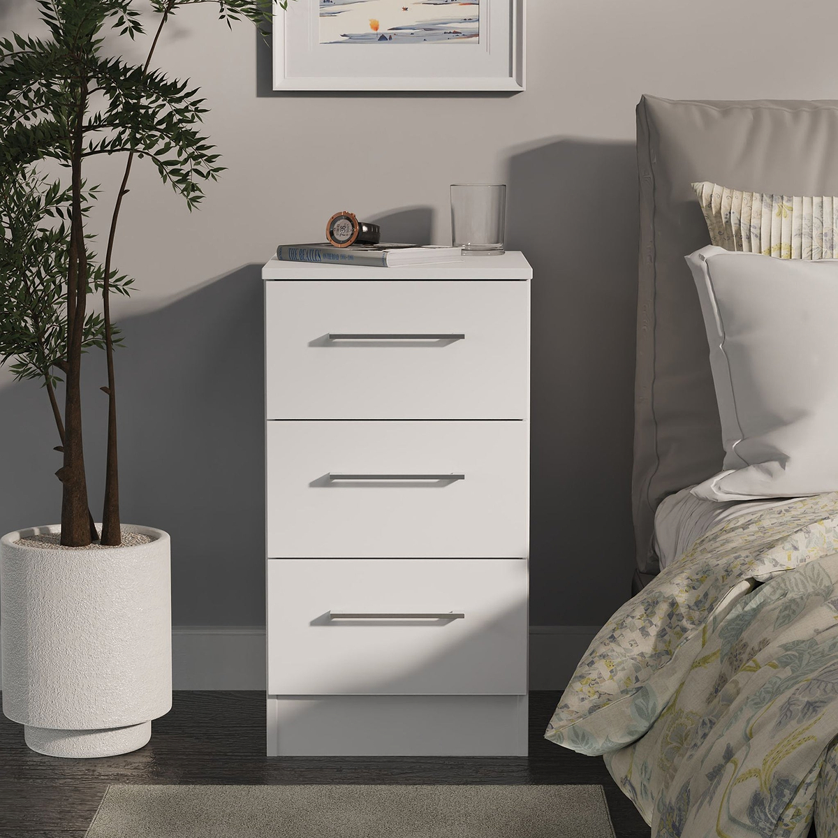 Ellington 3 Drawer Bedside White from Roseland Furniture
