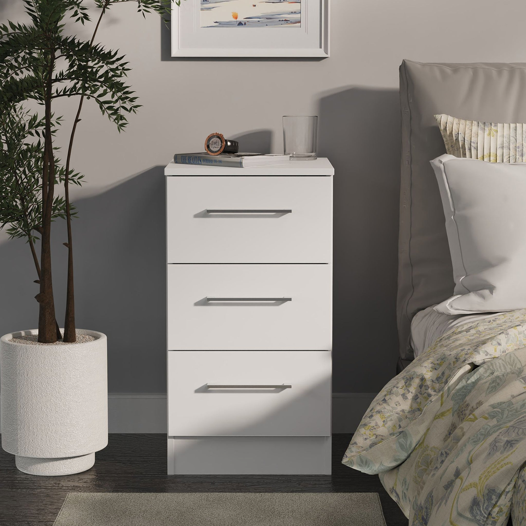 Ellington 3 Drawer Bedside White from Roseland Furniture