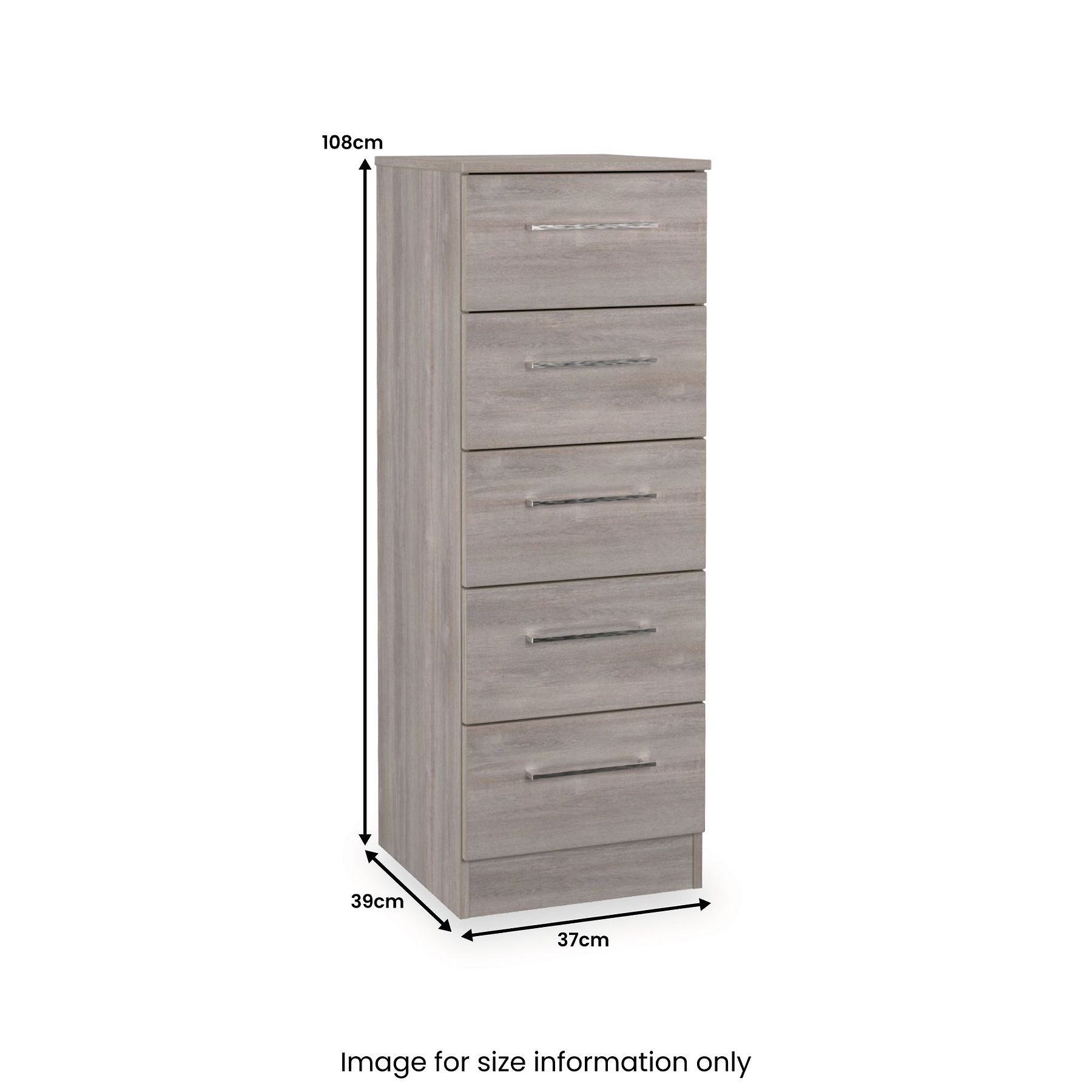 Ellington 5 Drawer Tallboy Grey Oak from Roseland Furniture