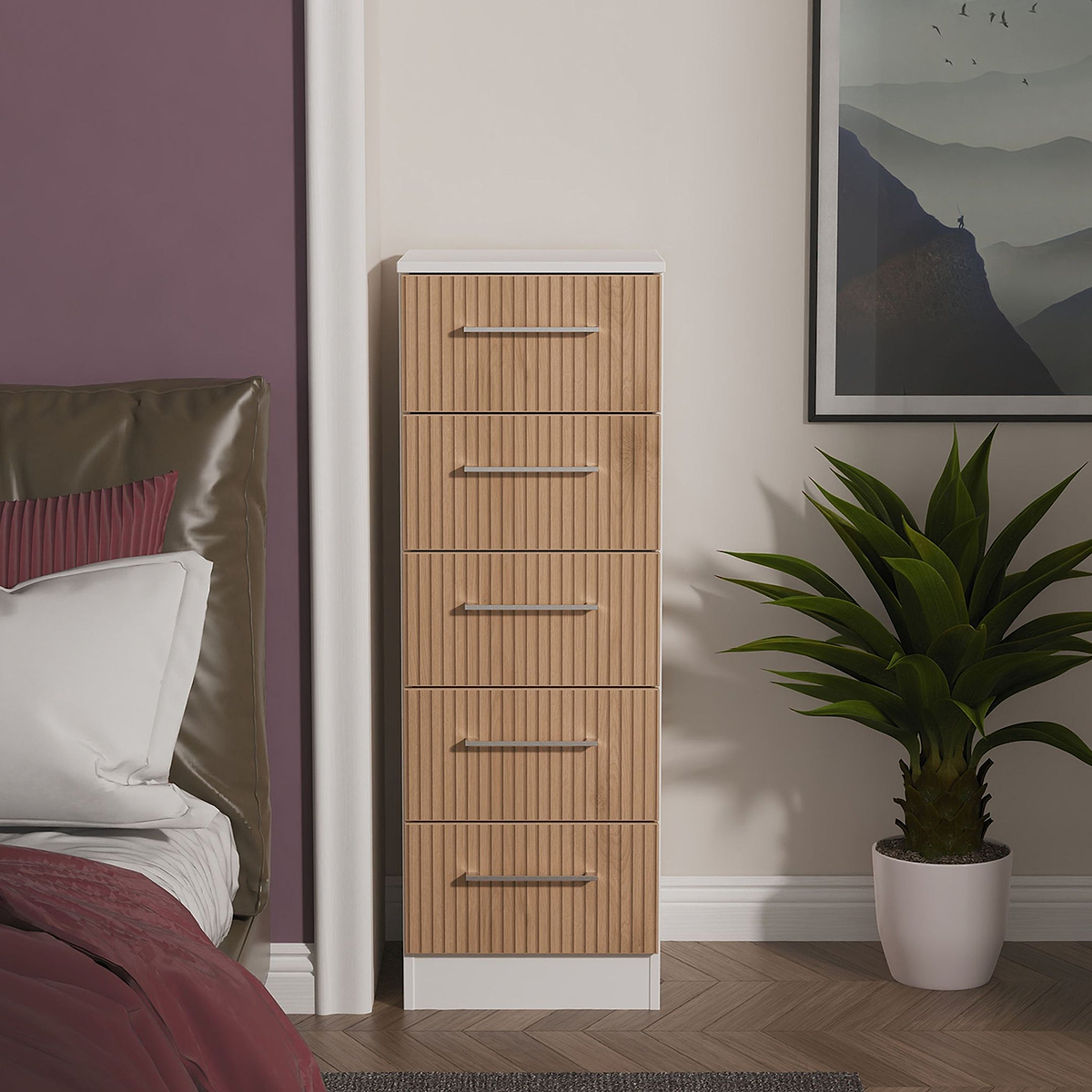 Ellington 5 Drawer Tallboy Slatted Effect White from Roseland Furniture