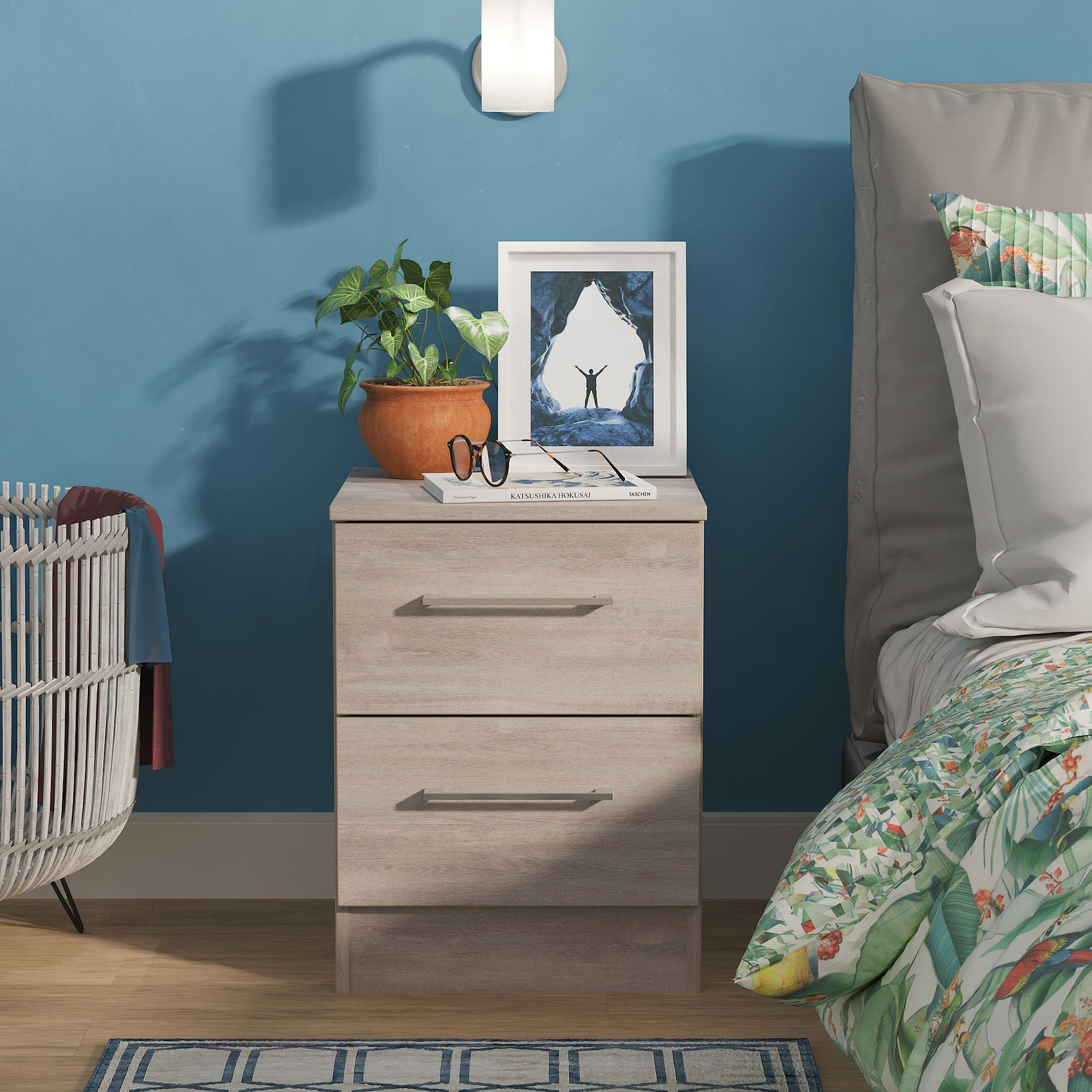 Ellington 2 Drawer Bedside Grey Oak from Roseland Furniture