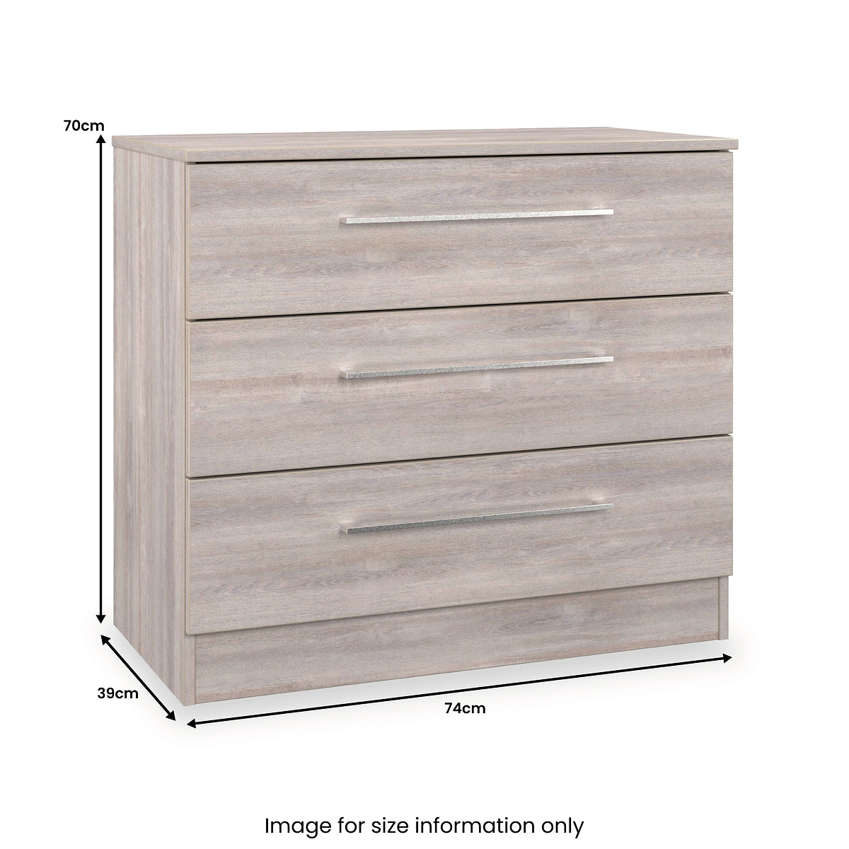 Ellington 3 Drawer Chest Grey Oak from Roseland Furniture