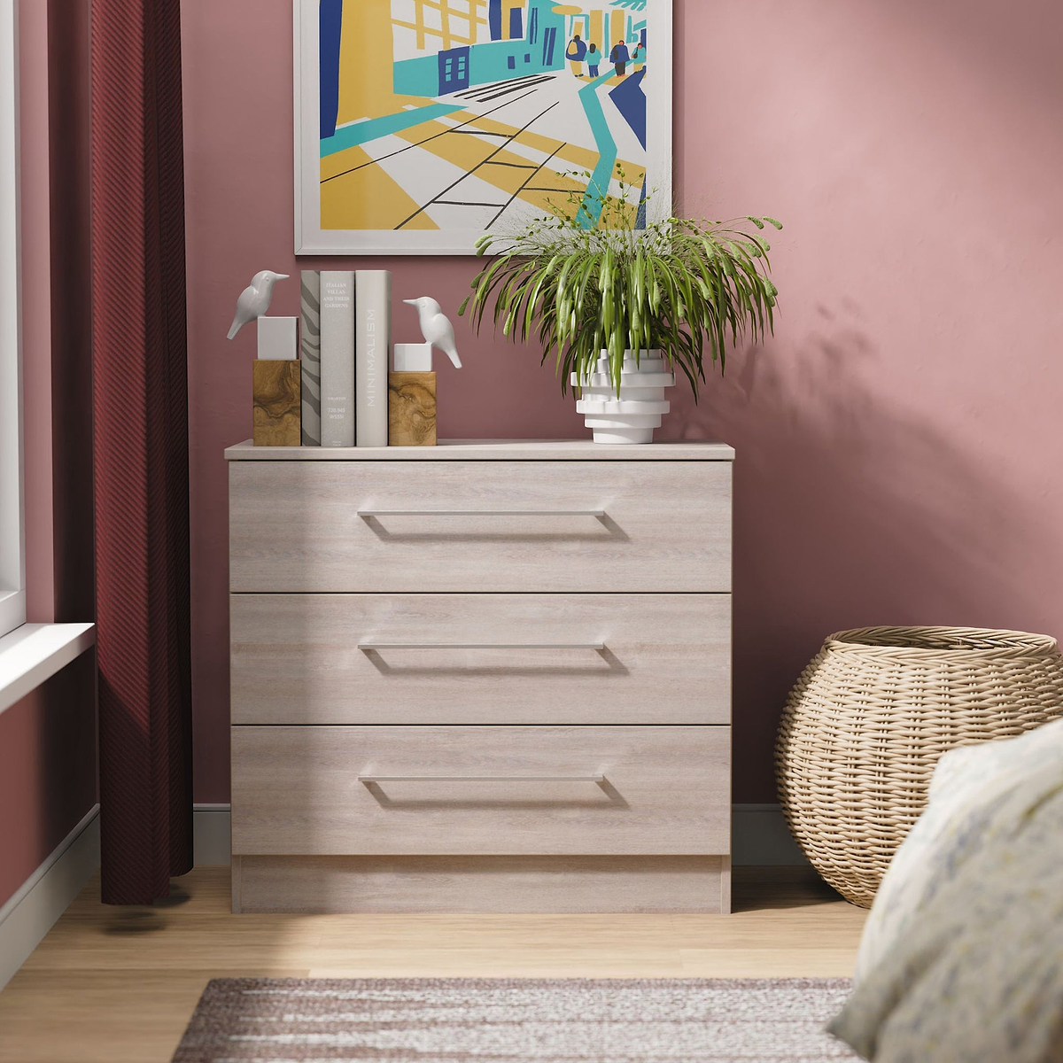Ellington 3 Drawer Chest Grey Oak from Roseland Furniture