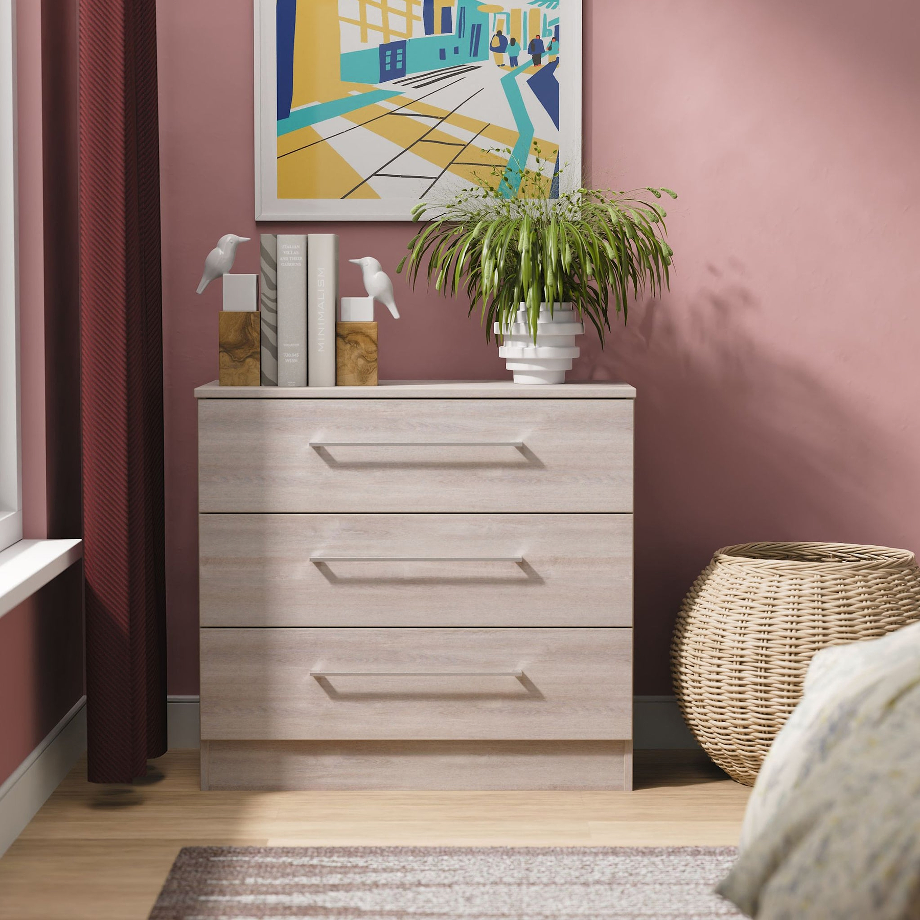 Ellington 3 Drawer Chest Grey Oak from Roseland Furniture