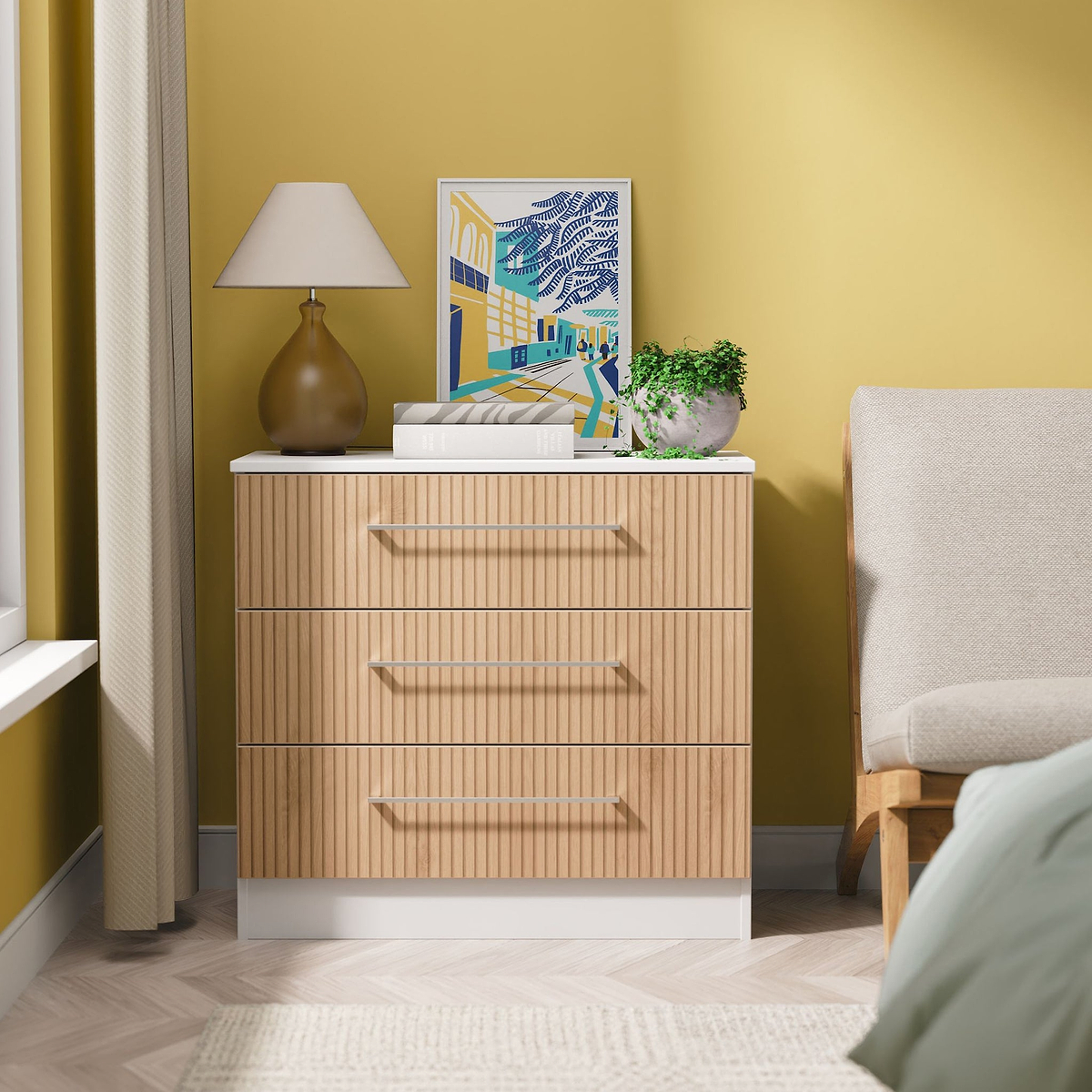 Ellington 3 Drawer Chest Slatted Effect White from Roseland Furniture