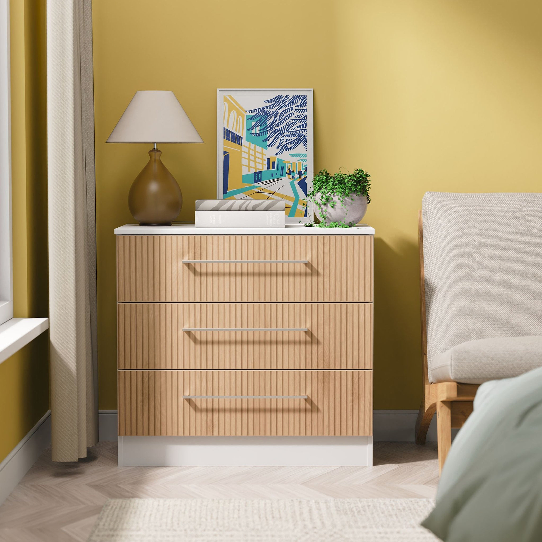 Ellington 3 Drawer Chest Slatted Effect White from Roseland Furniture