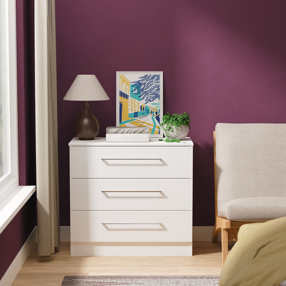 Ellington White 3 Drawer Chest from Roseland Furniture