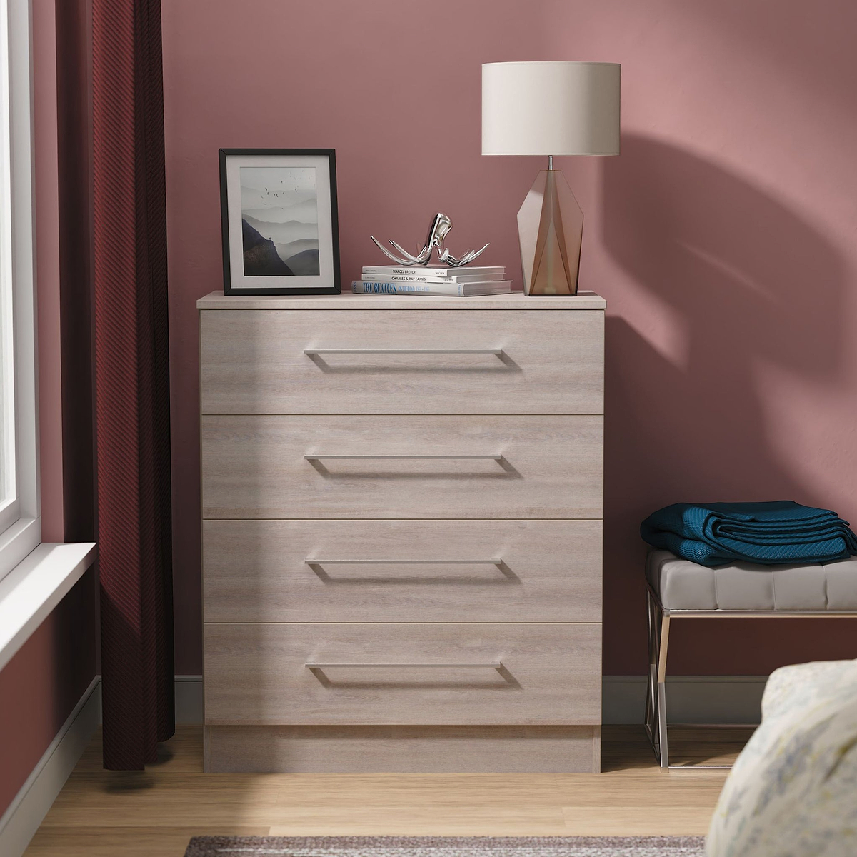 Ellington 4 Drawer Chest Grey Oak from Roseland Furniture